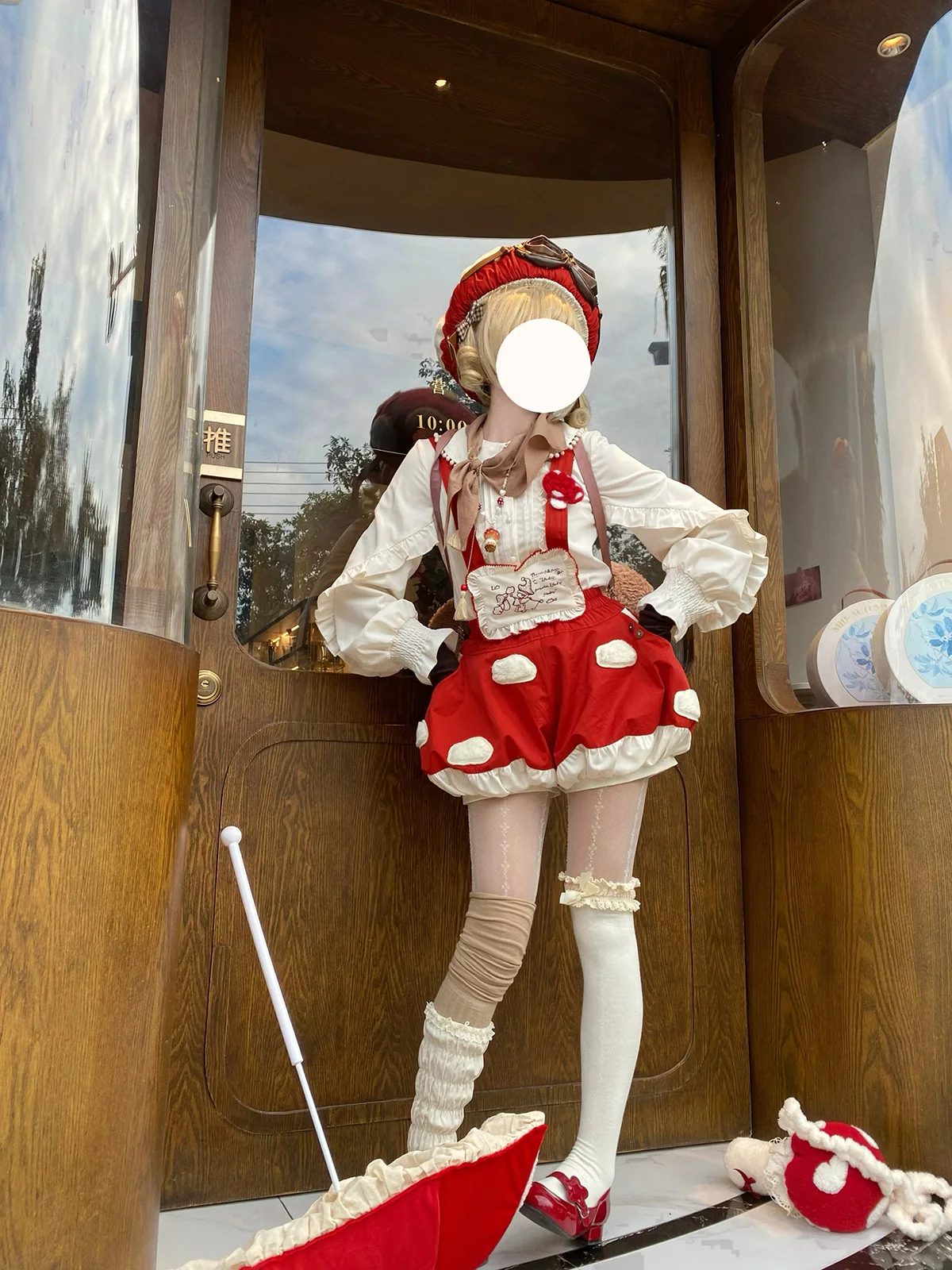 Red Mushroom Strap Shorts Women Cute Red Lolita Summer and Autumn Lolita Lantern Shorts High Waisted Shorts Top Not Included