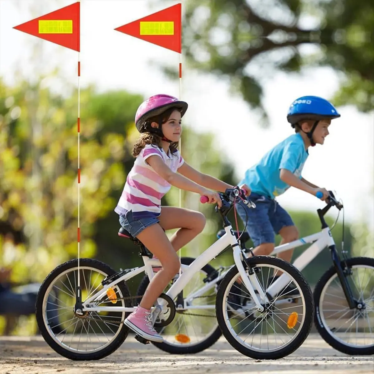 AA83 2 Pcs Bike Safety Flag with Pole, 6-Feet Adjustable Pole Polyester Tear- Waterproof Safety Flags