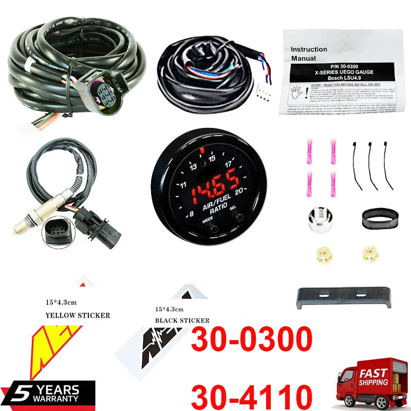 

30-0300 30-4110 X-Series Wideband O2 Air Fuel Ratio Gauge Kit LSU 4.9 0258017025 Sensor +15*4.3cm for AEM Decal