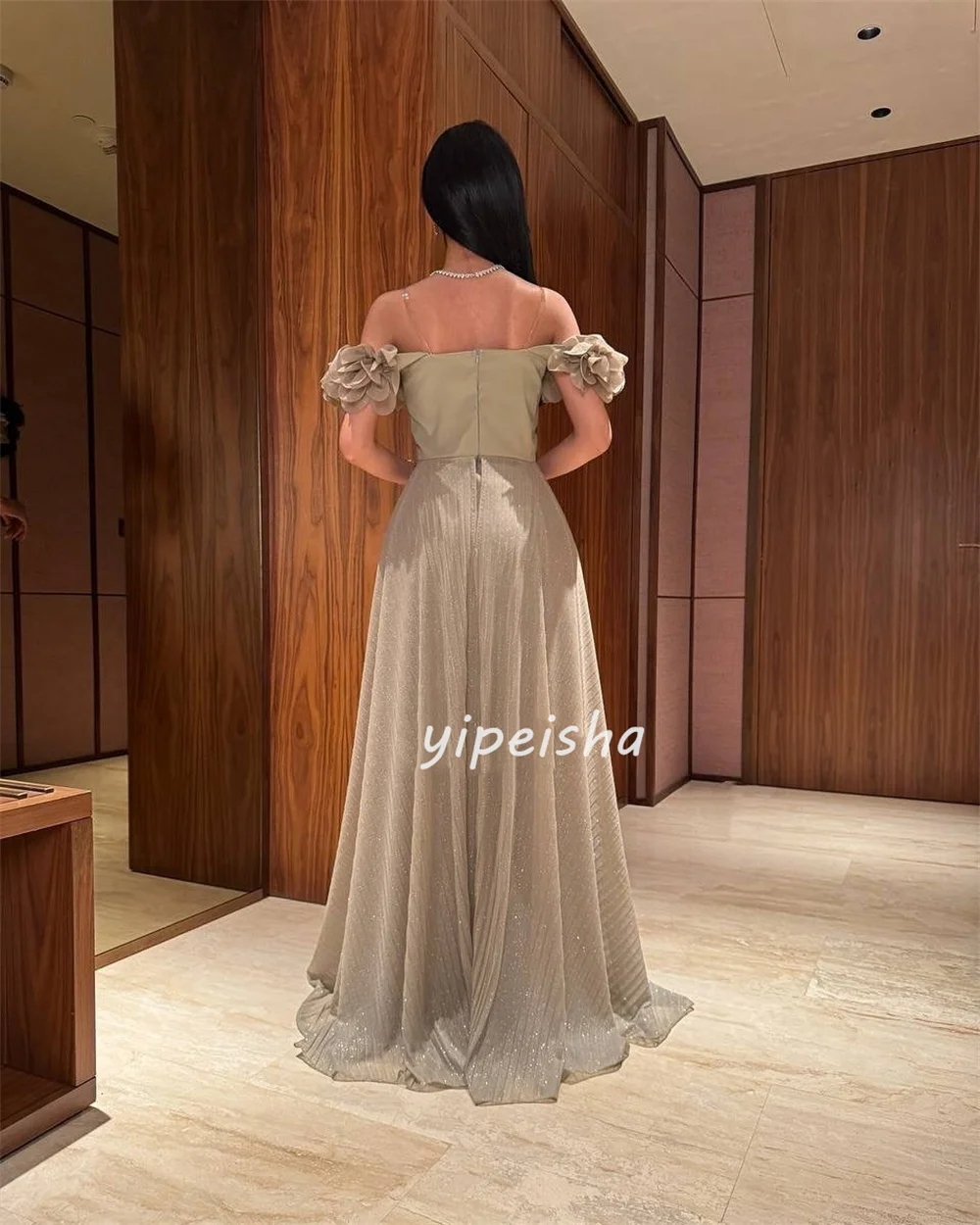 تخصيص أزياء معقدة جيرسي اليدوية زهرة الطية حورية البحر خارج على الكتف فساتين طويلة مخصصة فساتين المناسبات الرسمية