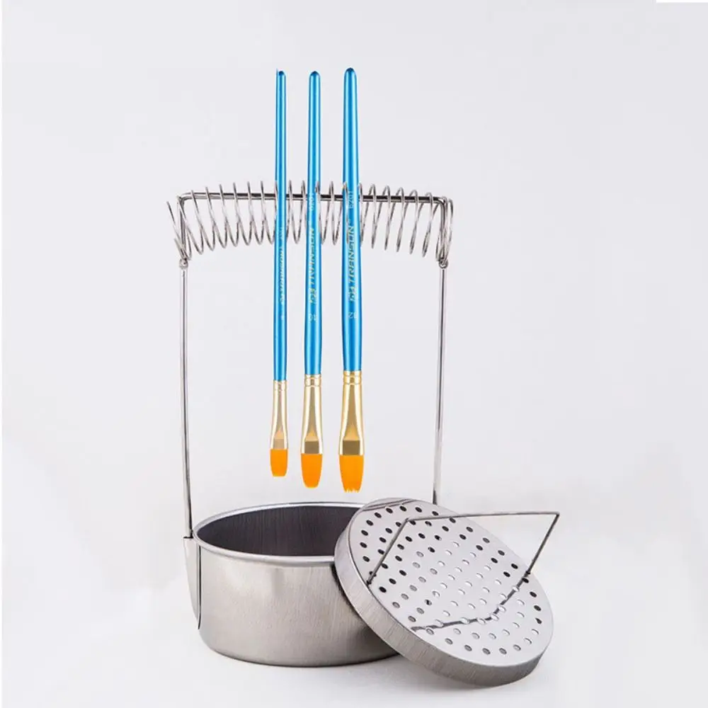 Stainless Steel Paint Brush Cleaner with Wash Tank Removable Brush Wash Pot Durable Rust-proof Paint Brush Holder