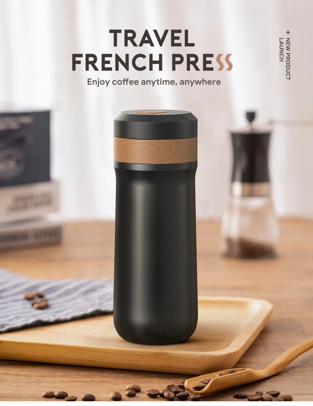 French Press Coffee Maker 2-Layer Filter Mesh Double Walled Stainless Steel Vacuum Insulated Coffee Tea for Travel Office