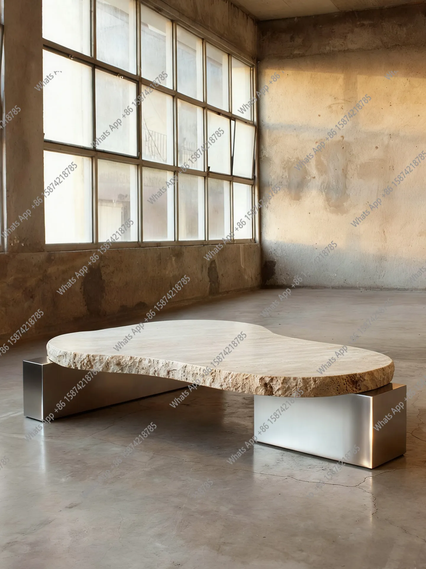 Nordic natural travertine coffee table irregular designer light luxury living room small apartment coffee table high sense
