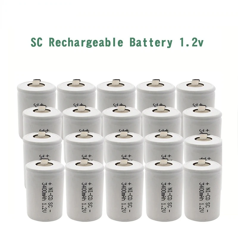 

10/12/20PCS SC 3400mAh 1.2V Rechargeable Battery Sub C NI-CD Cell with Welding Tabs for Electric Drill Screwdriver Milwaukee