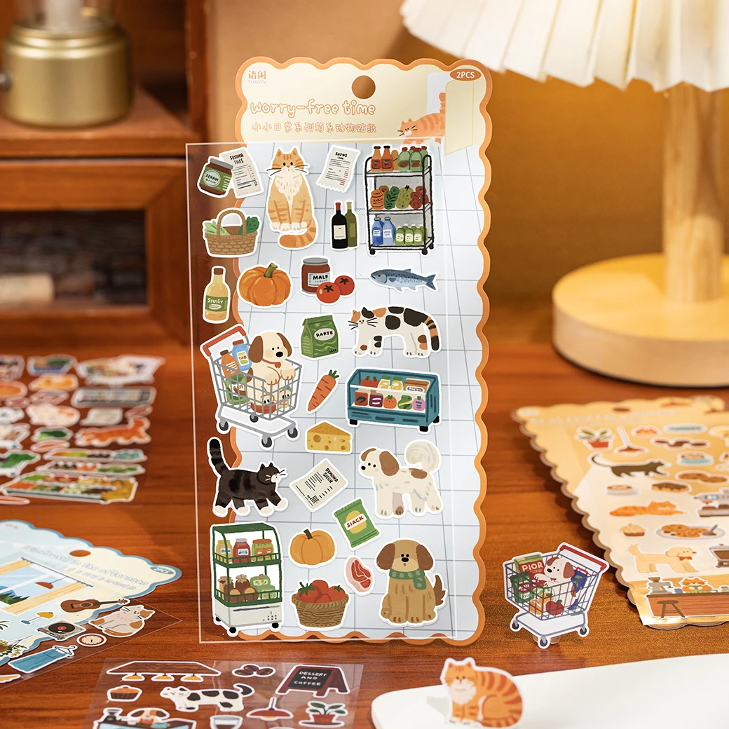 6Packs Mr. Paper Tiny Daily Animal Stickers Cute Journal Collage Material, Multi-Purpose Decals For Diary & Card Sleeve Decor
