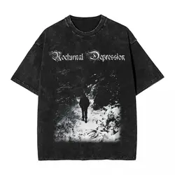 Washed T Shirts Nocturnal Depression Novelty T-Shirt High Street Black Metal Band Streetwear 100% Cotton Printed Tees Men Women