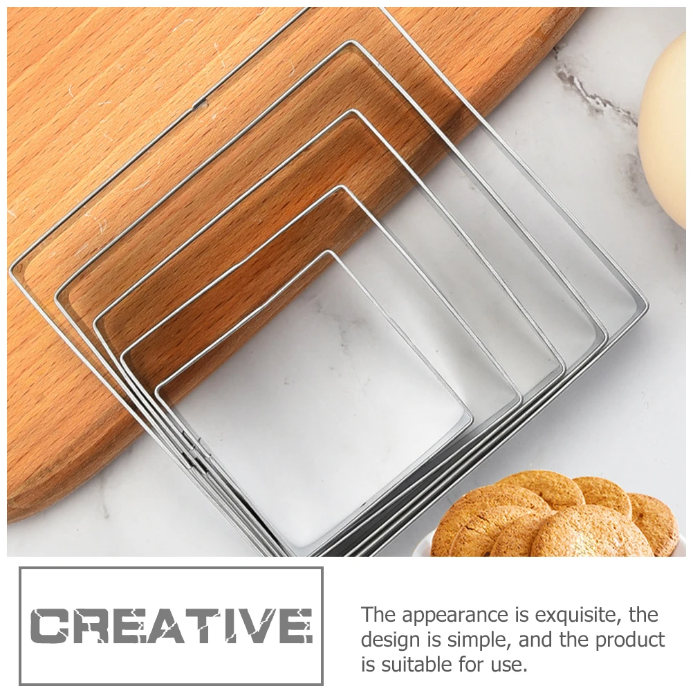 5 قطعة الفولاذ المقاوم للصدأ مربع كوكي القواطع قابلة لإعادة الاستخدام أدوات الخبز للبالغين حفلة عيد الميلاد العجين فندان المعجنات قوالب #2