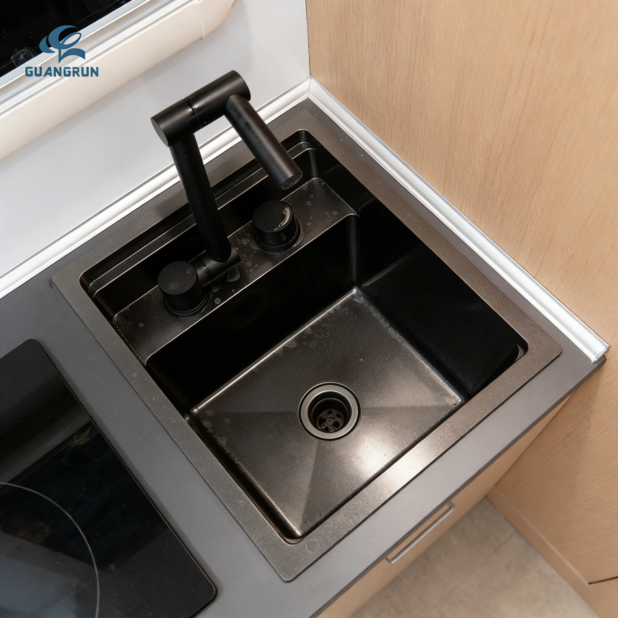 GR RV Stainless Steel SUS304 Lightweight Single Bowl Kitchen Sink Foldable Faucet for Caravan Campervan Motorhome CUPC Certified