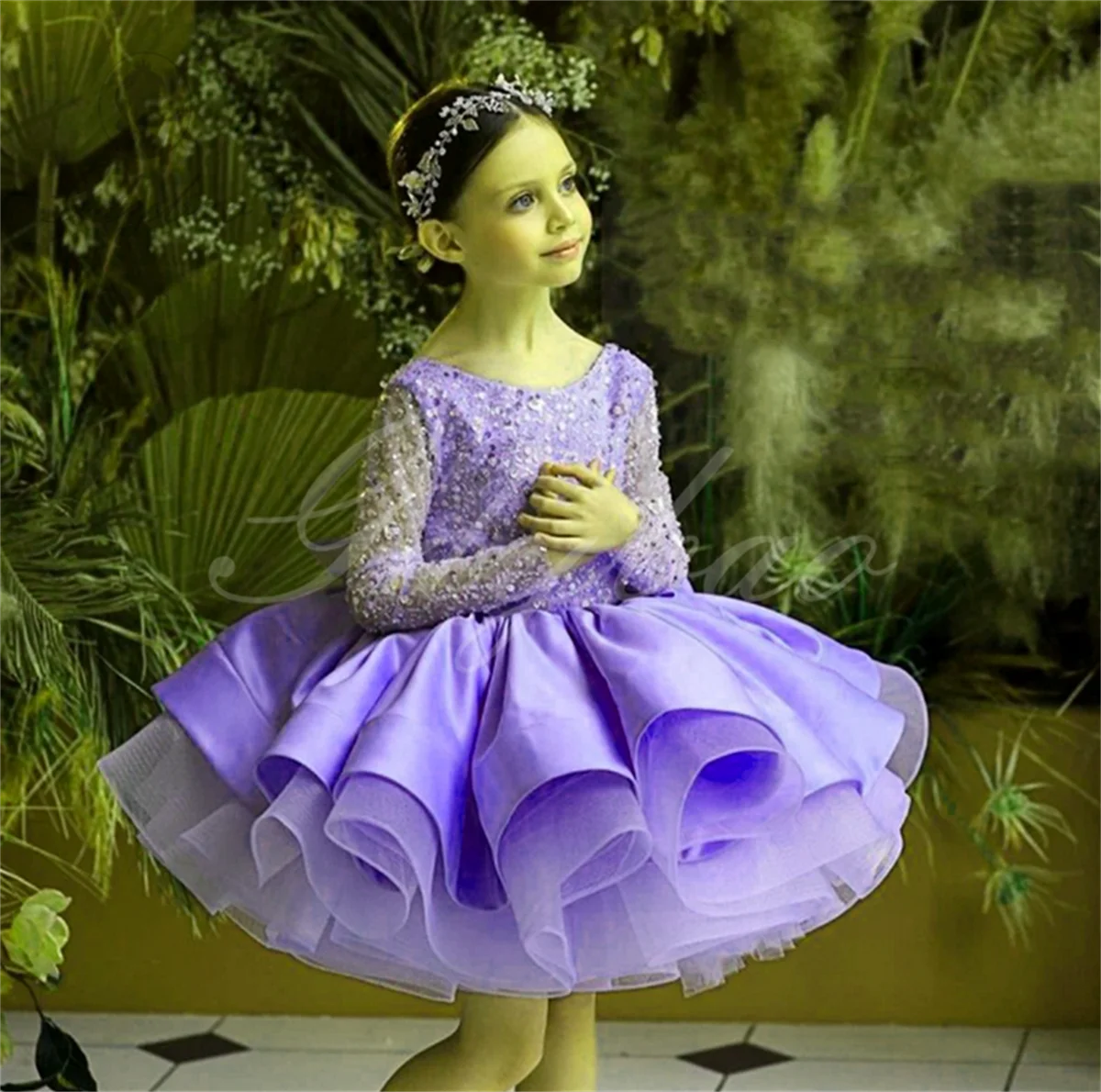 Baby Girl Birthday Fluffy Dress Infant Sequin Baptism Gown Flower Wedding Costume Kids Long Sleeved Vestidos Girl Wedding Dress