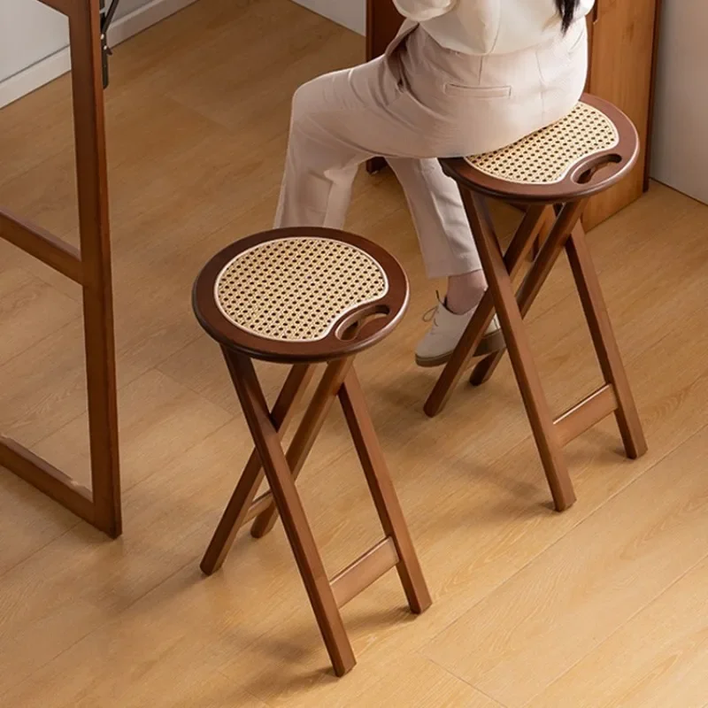 Folding round household dining stool, living room Mazar stool adult high bar stool