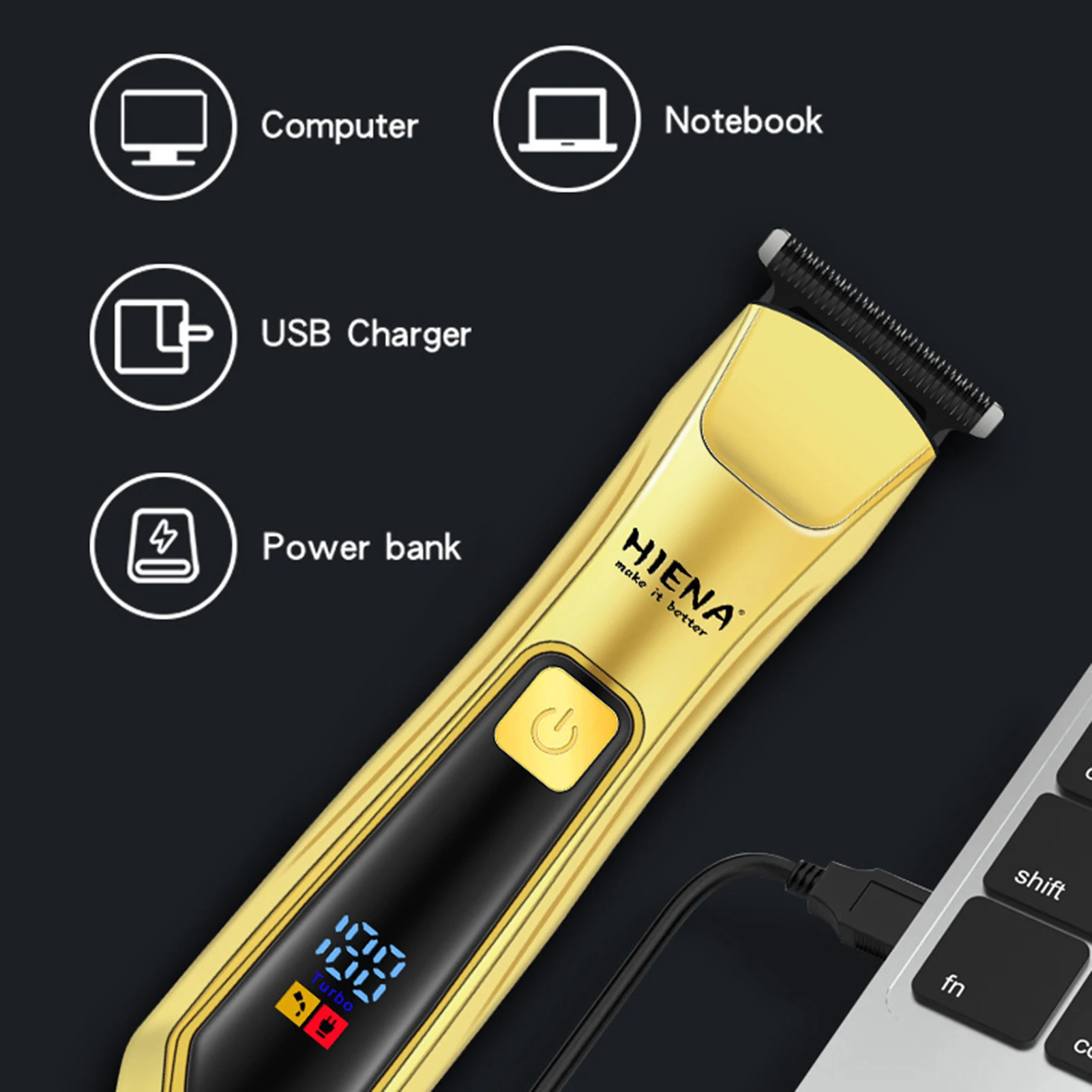 HIENA Cordless Hair Clipper Professional Electric Carving Hair Trimmer Set Barber Salon Hairdressing Cutting Shaver Beard Razors