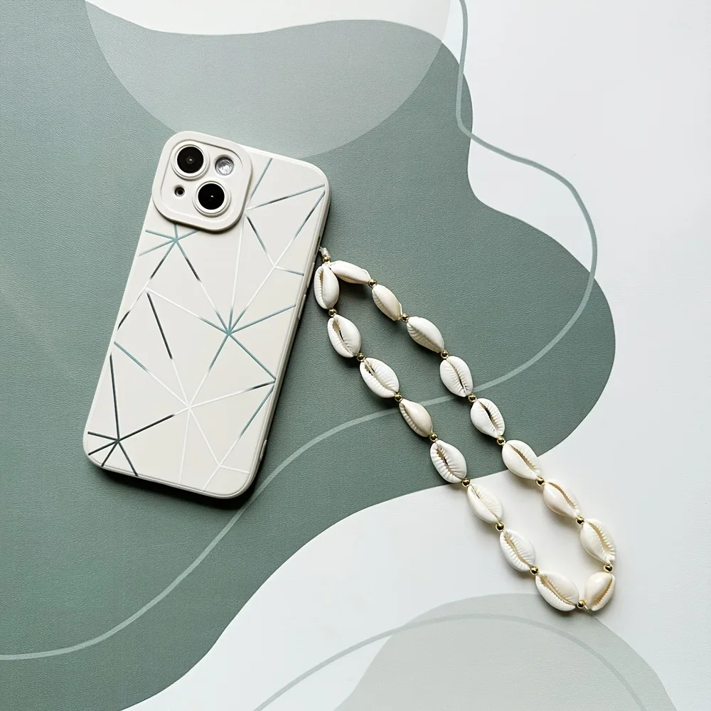 White Conch Shell Beaded Phone Chain Lanyard Fashion Ocean Style Wrist Strap For Women For iPhone Universal Accessories Lanyard