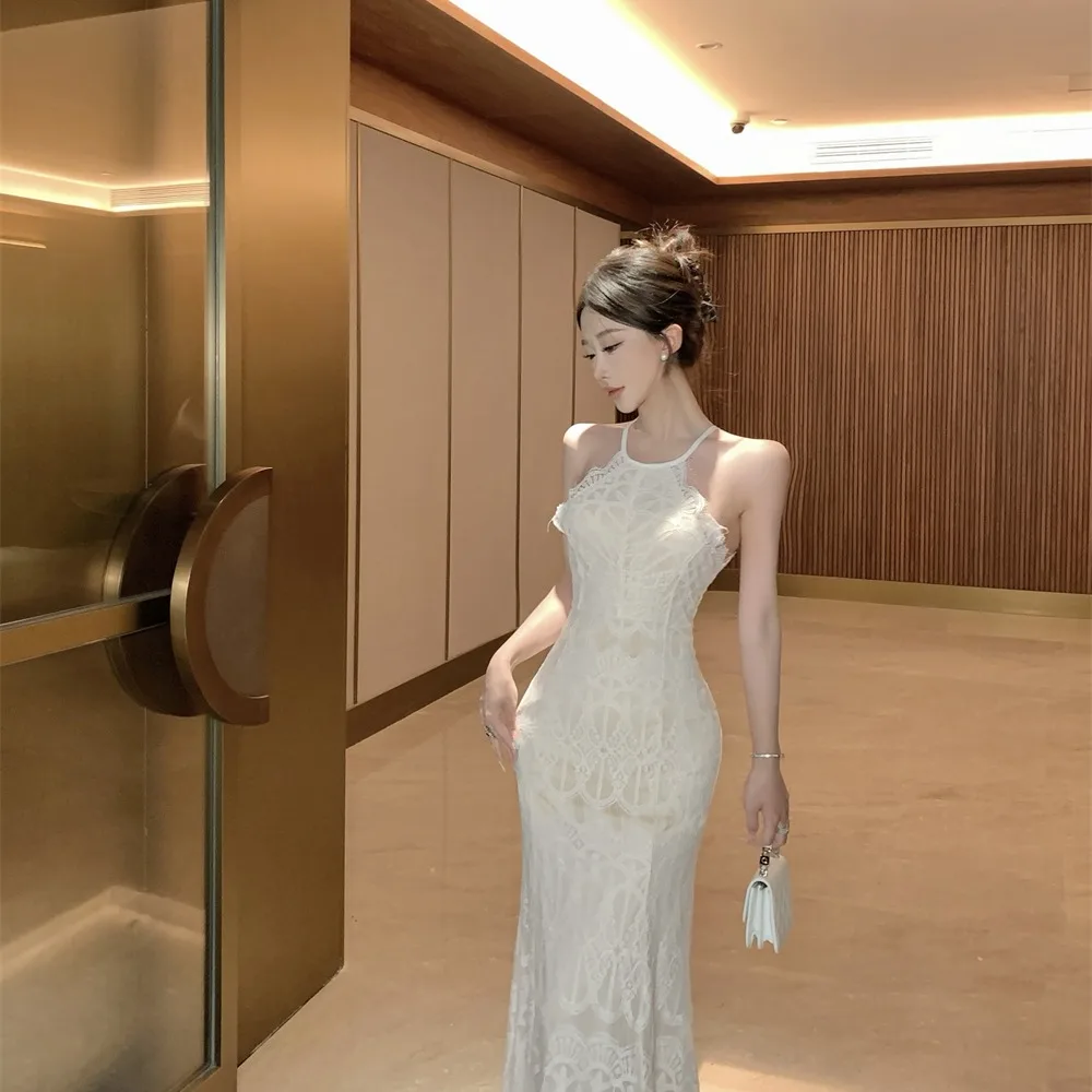 Vestido Retro de Encaje con Espalda Descubierta y Tirantes, Falda de Hada para Vacaciones en la Playa, Estilo Vintage de Vera...