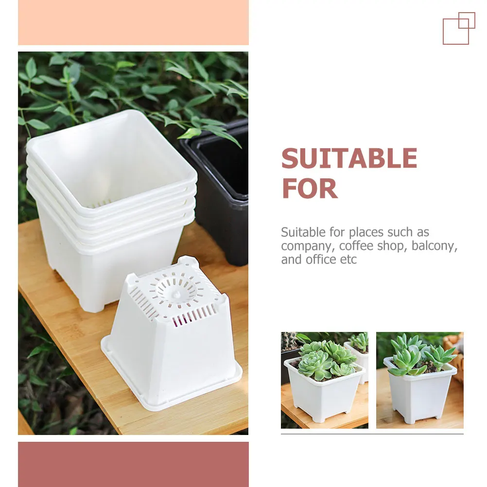 

6pcs Thickened Square Flower Pots Sturdy Plastic Plant Containers for Balcony Office Garden Small Plants Nursery Decor