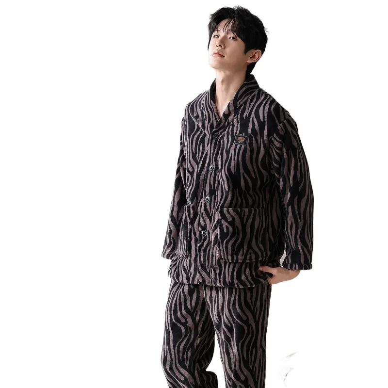 [Top Melon] Underwear 2026 Coral Fleece Pajamas Men's High-end Cardigan Homewear Autumn and Winter Fleece Thickened Winter Suit