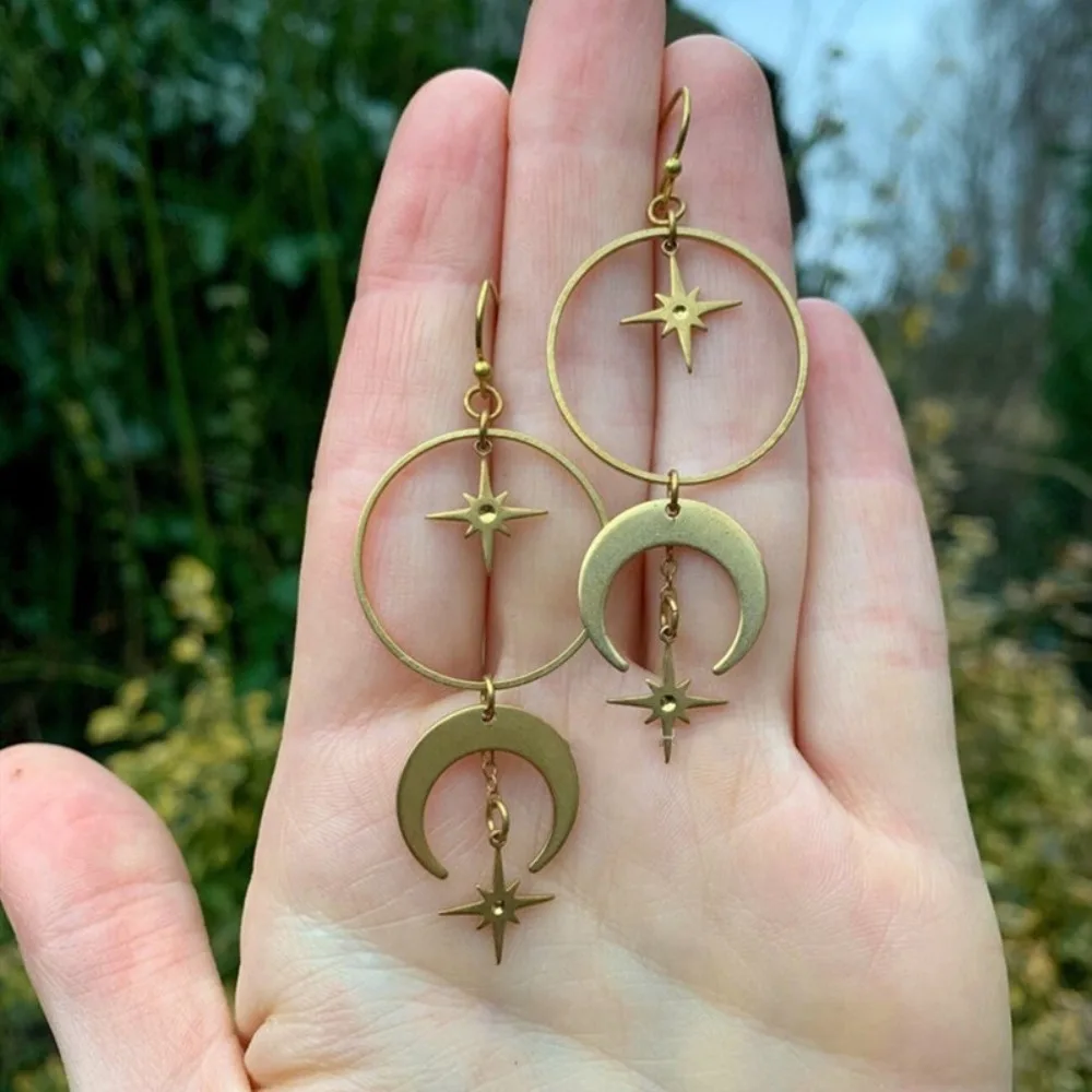 بوهيميا موضة الذهب اللون الهلال القمر ستار الشرابة السماوية الجسم استرخى أقراط للنساء شخصية مجوهرات Accessoy هدية