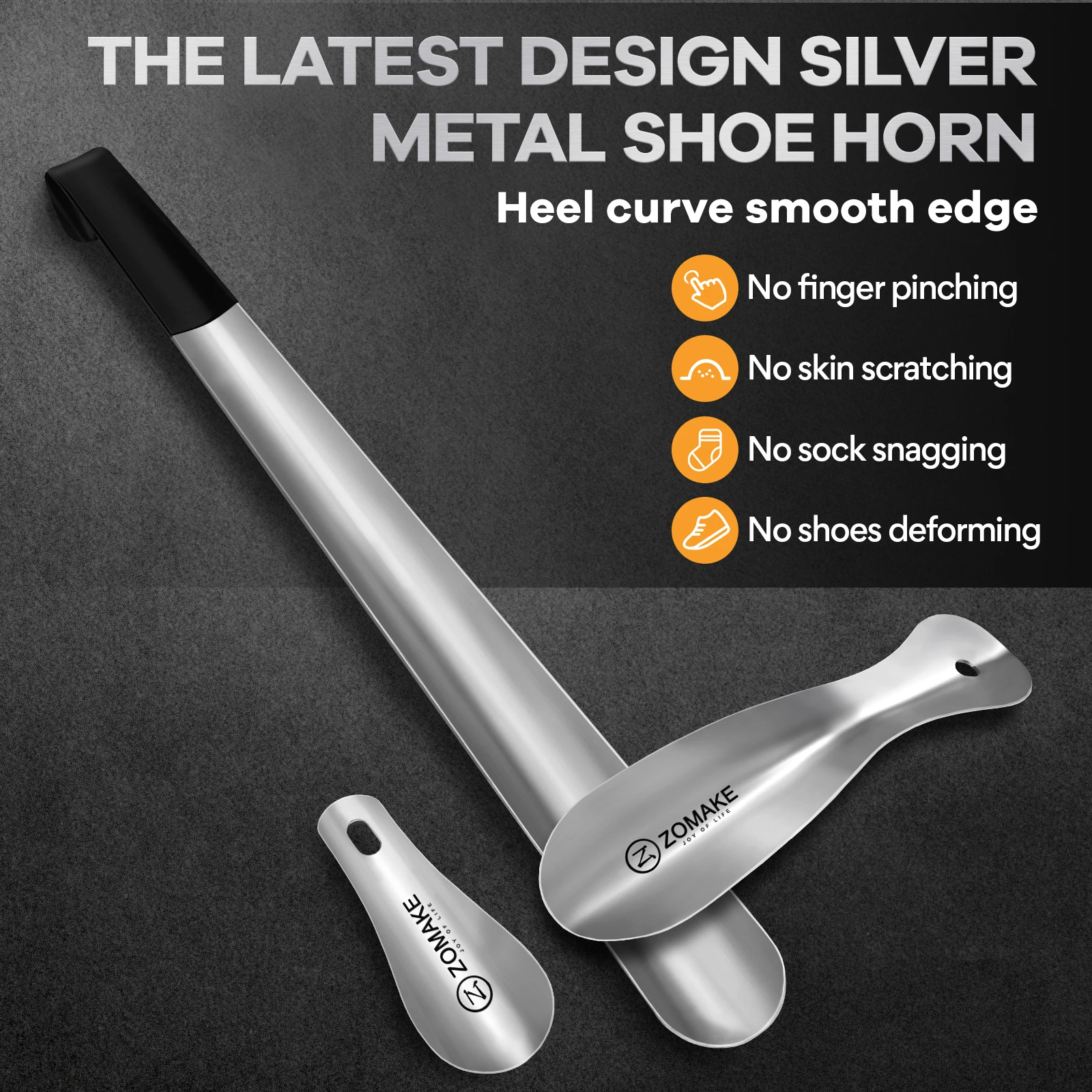 3PCS Shoe Horns 42CM Extra Long Stainless Steel strong Shoe Horn Metal long shoe lifter Shoe Spoon with 2PCS Travel shoehorn