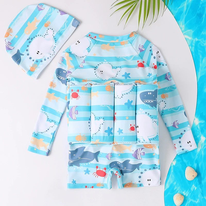 Children's Buoyancy Swimsuit Cartoon Swimwear Kid One-Piece Floating Rash Guards Bathing Clothes Boys Girls Swimming Suits 1-6T