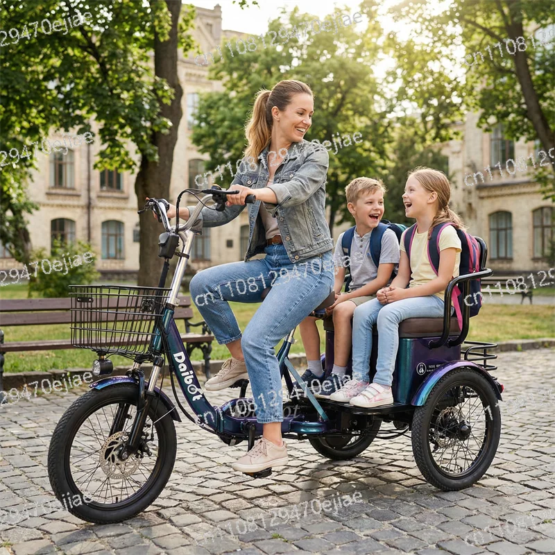 18 Inch 650W 48V Folding Electric Tricycle | 2-Person 3 Wheel E-Bike | Passenger Seat & Basket for Adults Elderly