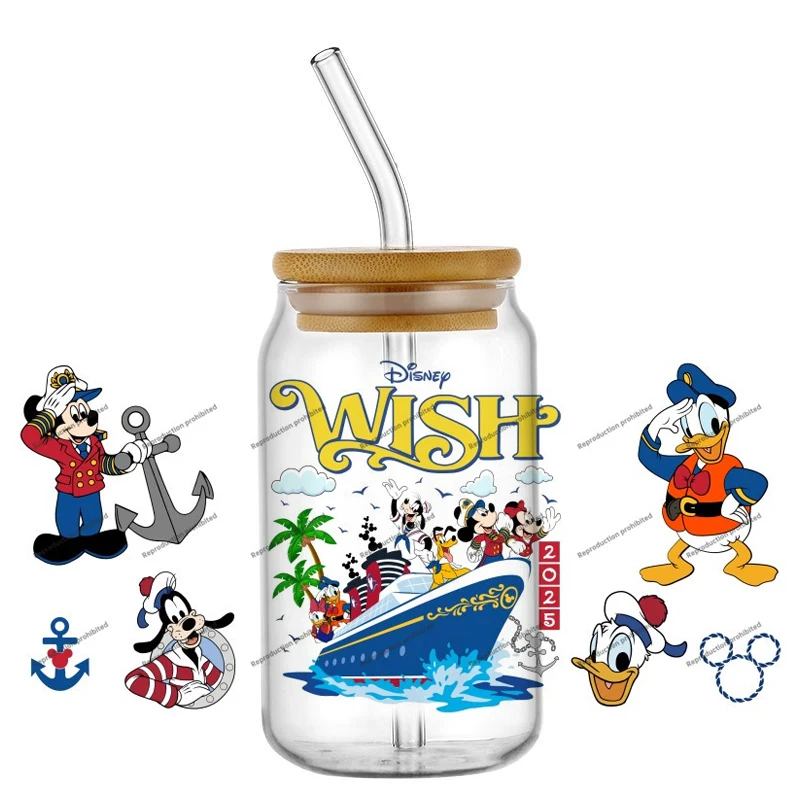 

New Disney Mickey Naval style of the navy UV DTF Mug Wraps Car Stickers DIY Deca 16oz Libbey Glass Creative Cup Labels Souvenir