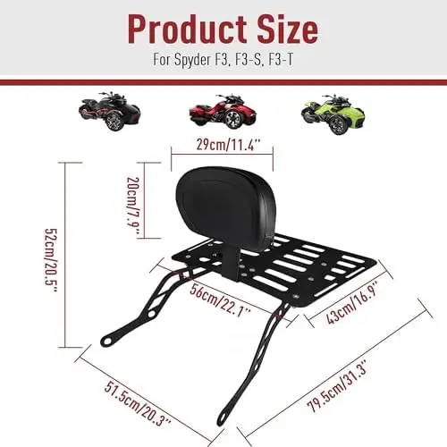 Motofunder Passenger Backrest with Rear Luggage Rack, Rider Footrests Teardrop Style for Can-Am Spyder F3/F3-S/F3-T (2015-2025)