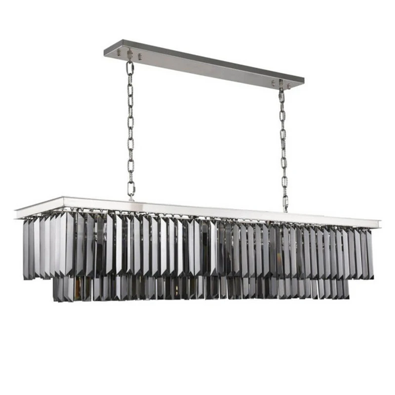 

Modern Crystal Chandelier For Dining Room Rectangle Design Kitchen Island Light Fixtures Chrome Led Cristal Lustre