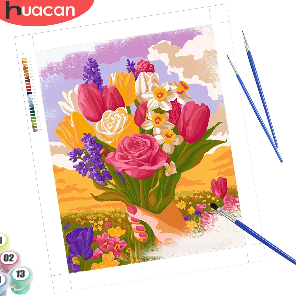 

HUACAN для взрослых, краска по номерам, розы, картины, раскраска, рисунок на холсте, цветочные наборы для домашнего декора, уникальный подарок, искусство