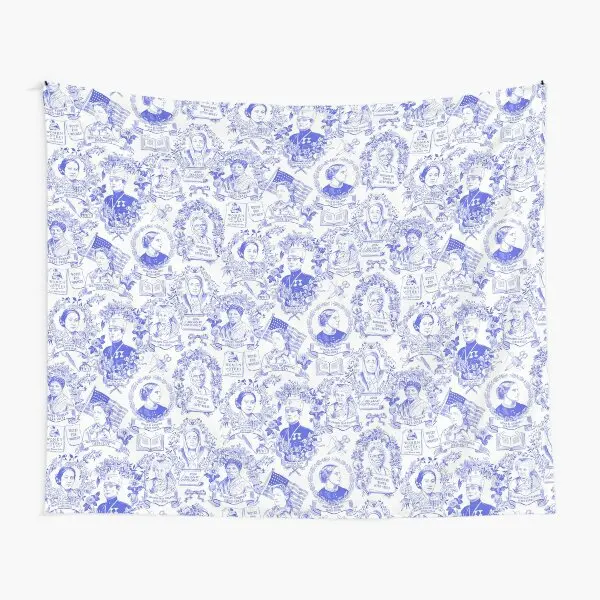 Feminist Pioneers Toile In Royal Blue Wi  Tapestry Beautiful Mat Wall Home Colored Art Travel Bedroom Living Printed Bedspread