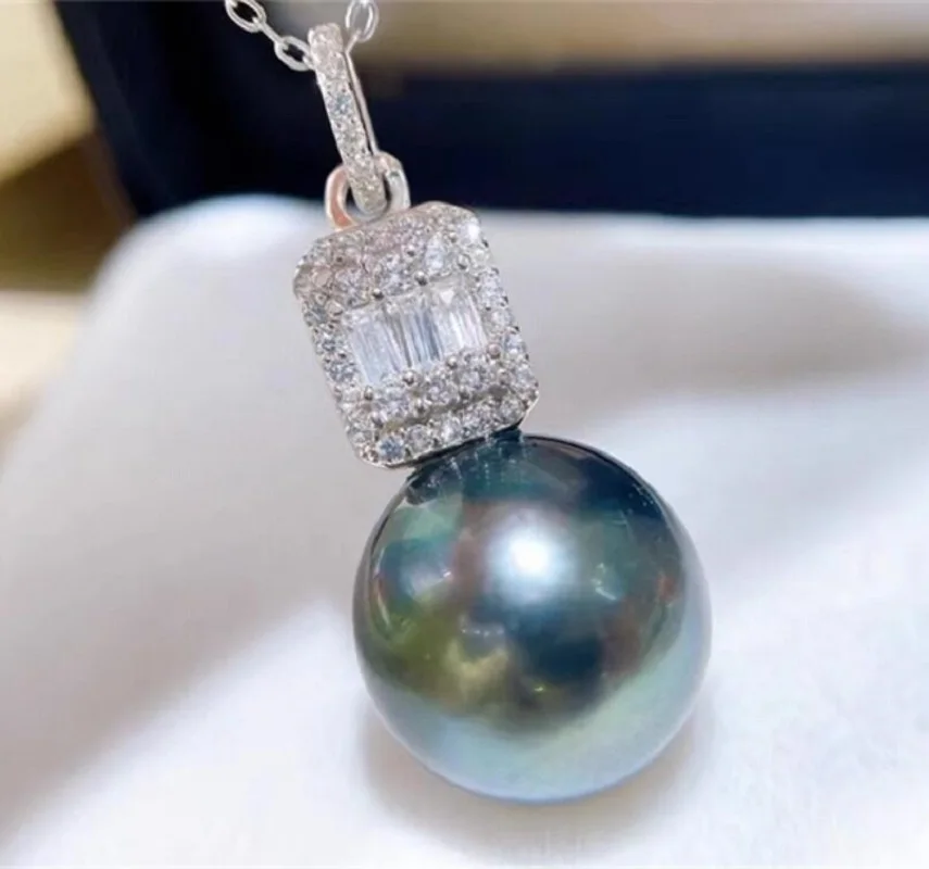 

18 дюймов, 10-11 мм, 11-12 мм, натуральный черный южномор, идеальный круглый жемчуг, ожерелье, кулон 925s