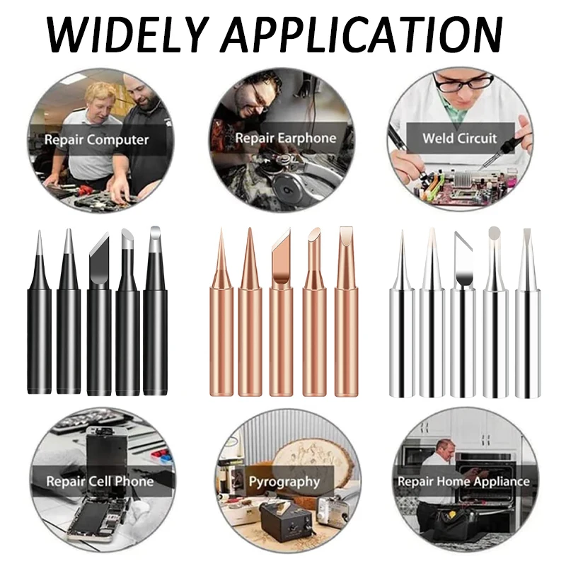 5PCS I+B+K+2.4D+3C Soldering Iron Head Tool Welding Head 900M-T Pure Copper Soldering Iron Welding Equipment Welding Tool