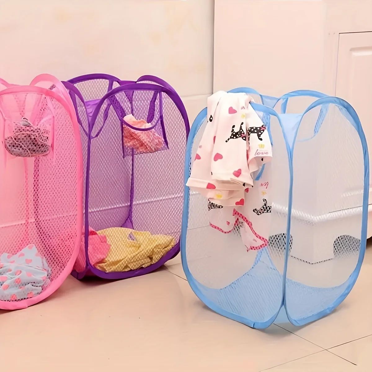 Large Foldable Dirty Clothes Basket Fine Mesh Storage Basket for Home Organization view 3