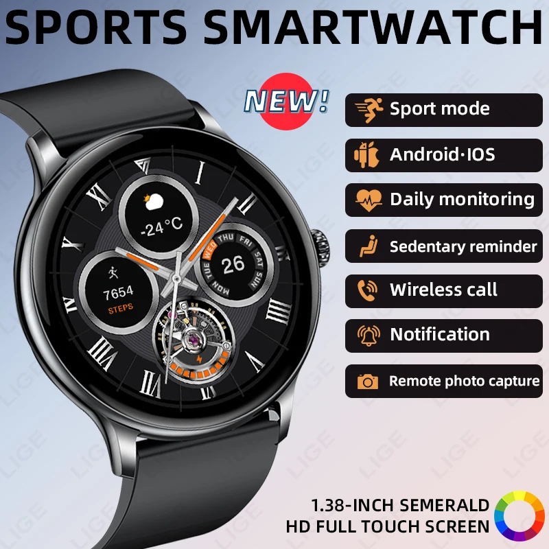 

LIGE Smart Watch Information Reminder 24-hour Health monitoring HD Screen Magnetic Charging Wireless Call Men New Smart Watches