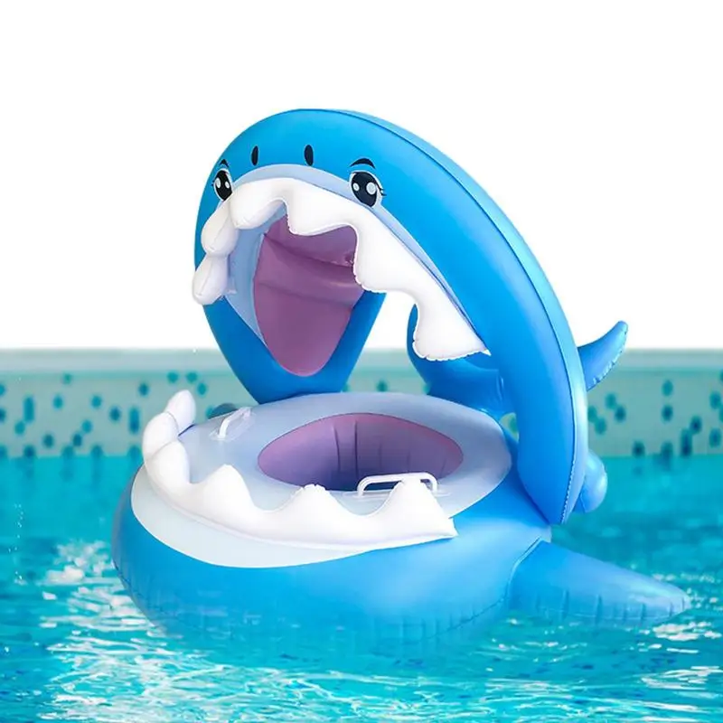 

Baby Swimming Rings Shark Inflatable Seat Circle With Sun Shade Awning Outdoor Pool Bathtub Beach Party Summer Water Toy For Kid