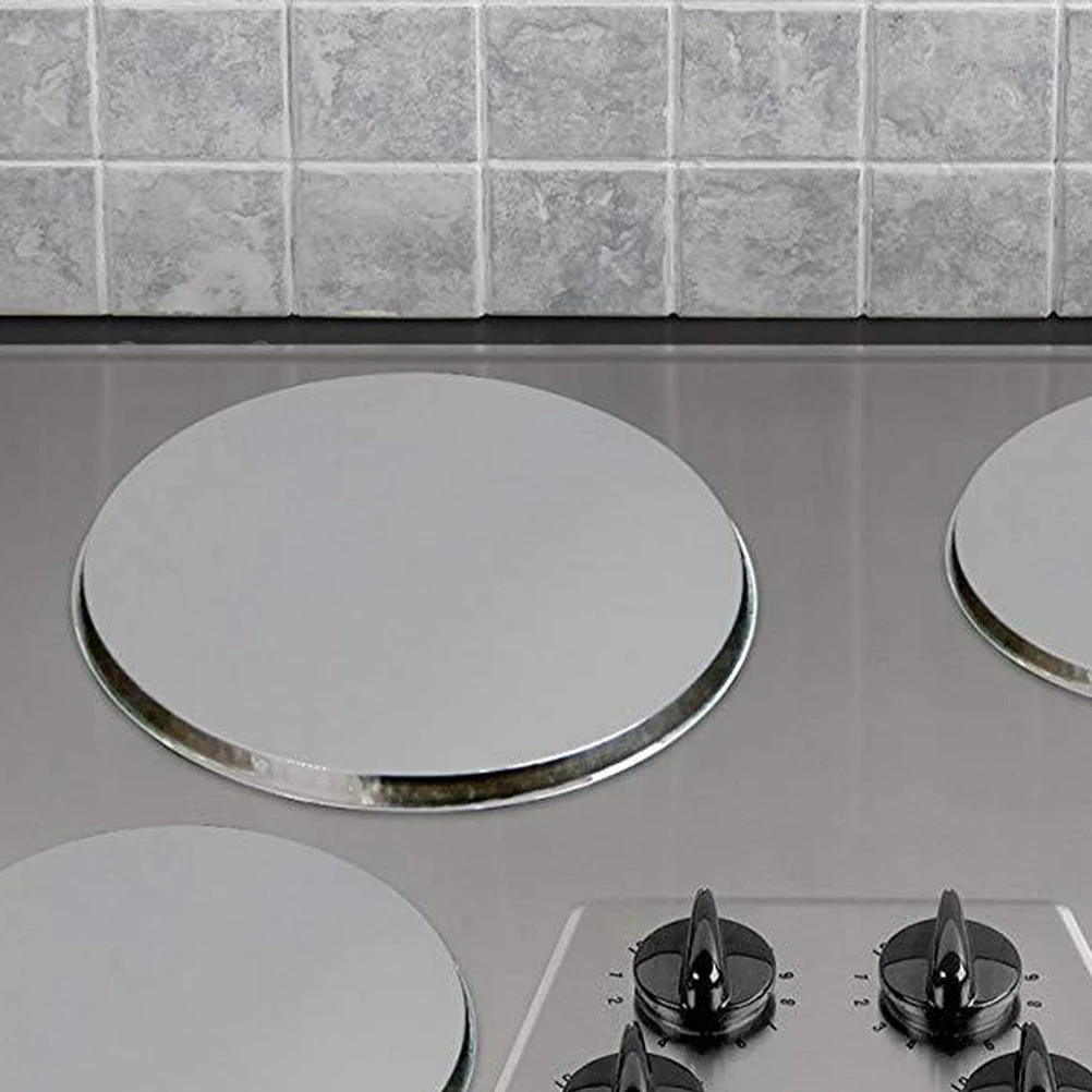

4pcs Stainless Steel Round Cover Easy Clean Burner Covers Dust Proof Kitchen Stove Liner Silver Color Countertop Organizer Stove
