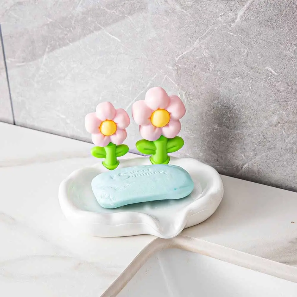 Self Draining Ceramic Soap Dishes No punching Flower Shape Soap Box No Water Accumulation Keep Soap Bars Dry Soap Holder