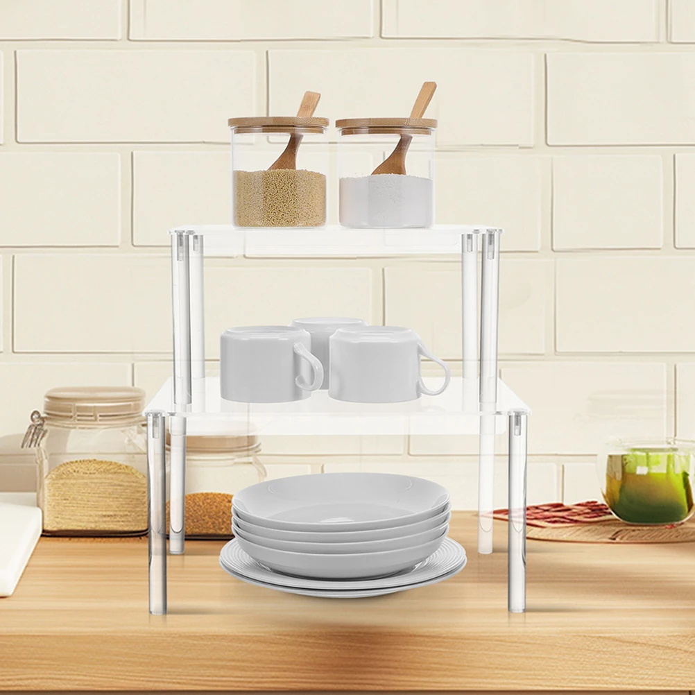 

2Pcs Stackable Kitchen Spice Rack Clear Acrylic Organizer Adjustable Shelf for Countertop Pantry Storage Spice Bottle Organizer