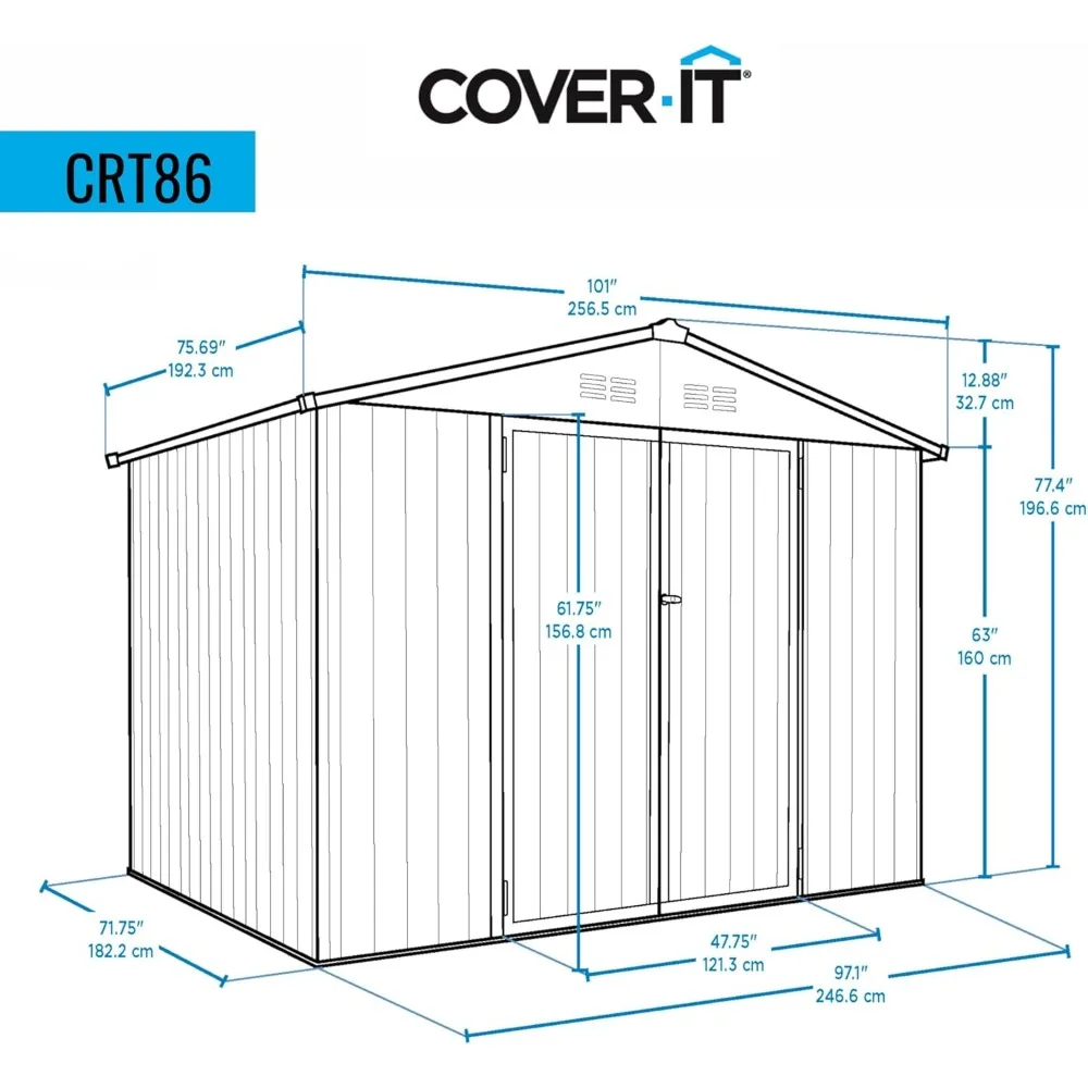 8x6 Metal Outdoor Galvanized Steel Storage Shed with Swinging Double Lockable Doors for Backyard or Patio Storage of Bikes