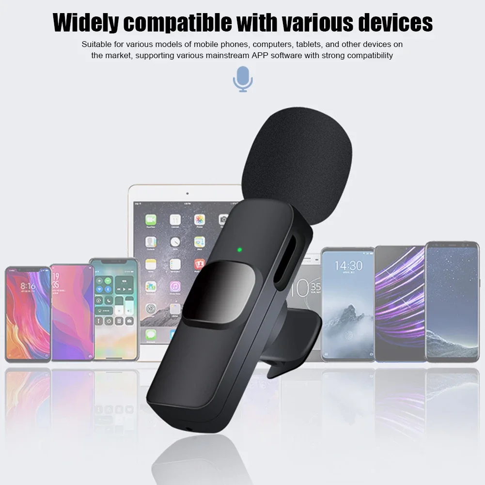 Wireless Lavalier Microphone Noise Cancelling Portable Audio Video Recording Mini Mic for iPhone USB-C Live Broadcast Gaming Mic