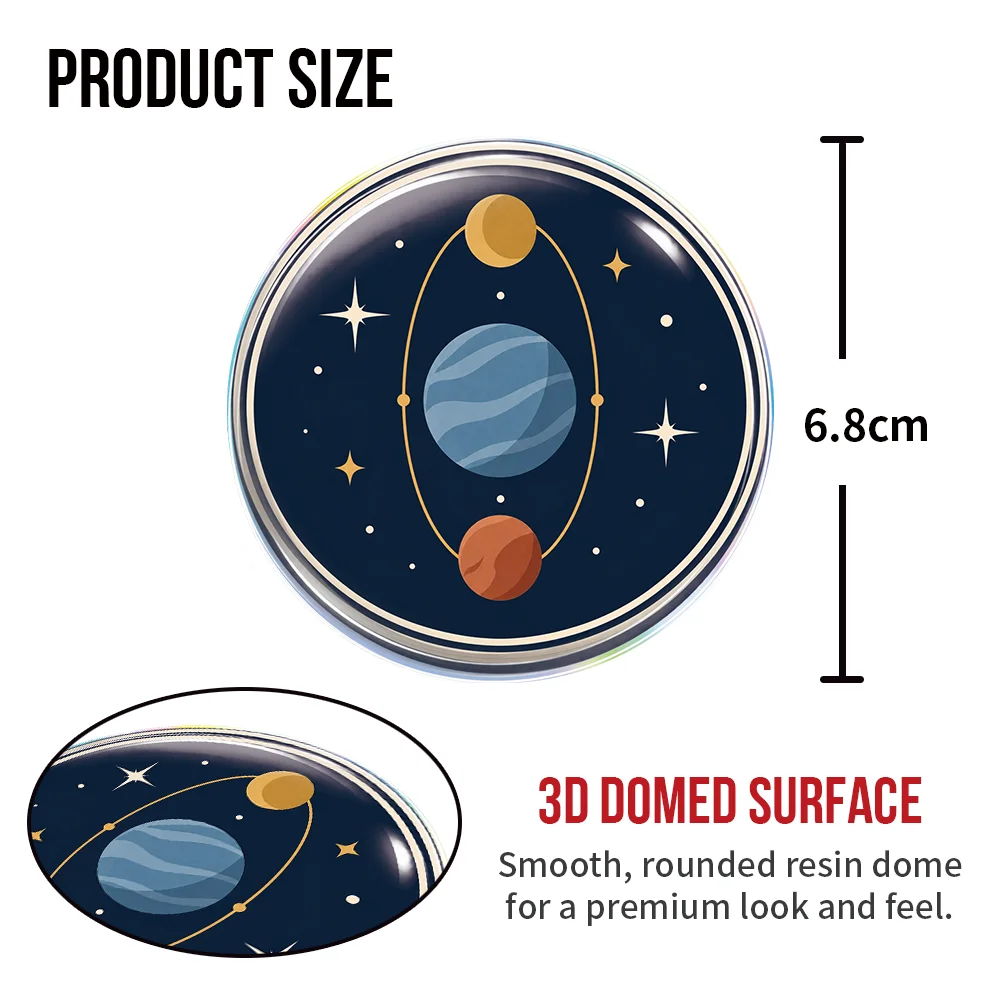 Three Planet Orbital System Design 3D Epoxy Resin Round Stickers Waterproof Glossy Decals for Car Laptop Tumbler Water Bottle