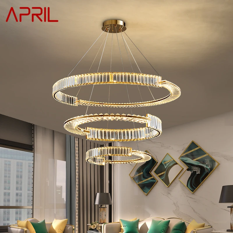 

APRIL Hanging Chandelier Crystal Modern LED Luxury Rings Pendant Light Home Decor For Living Dining Room Villa Duplex