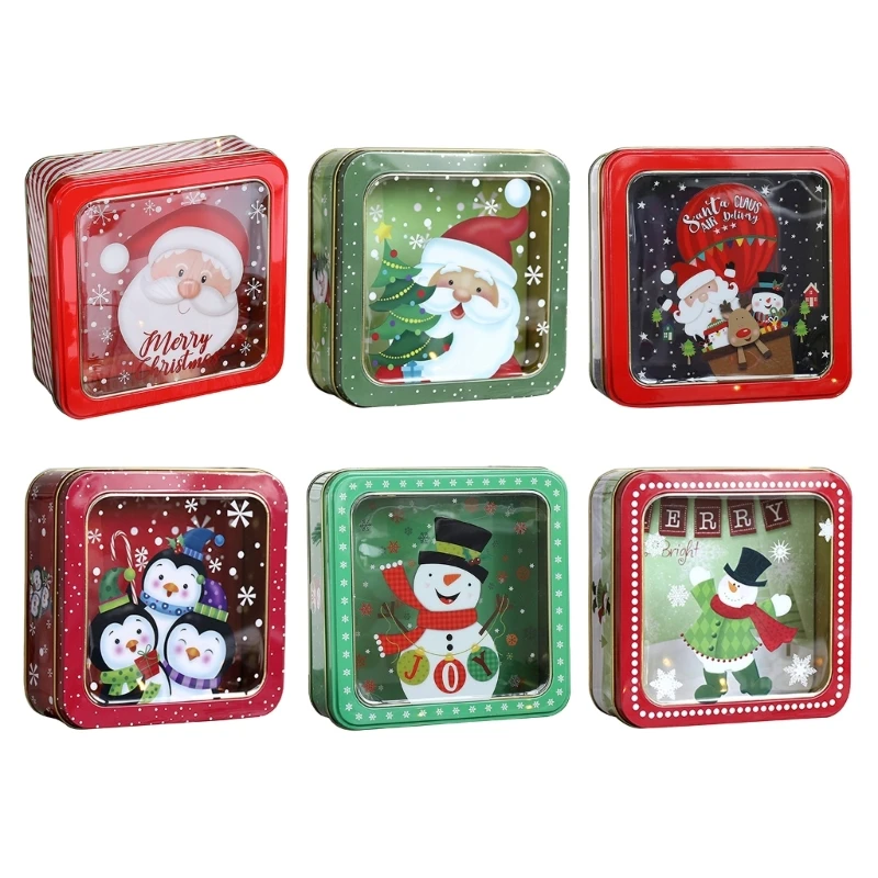 

Christmas Gift Tin Box Metal Cookie Tinplate Storage Box with Lid Organizer Container Holiday Decor Party Supplies