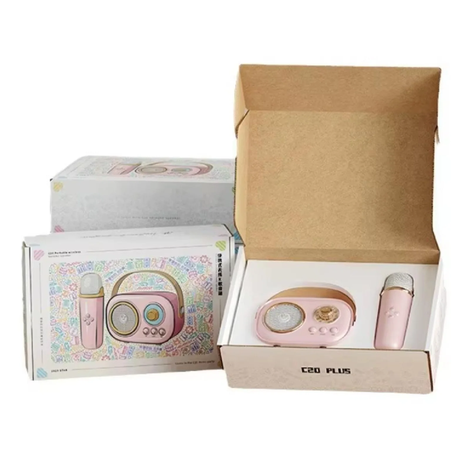 Speaker Bluetooth Karaoke Retro Model C20 Plus portabel dengan 2 mikrofon nirkabel speaker 52mm 4Ω 5W baterai 7.4V 1000mAh