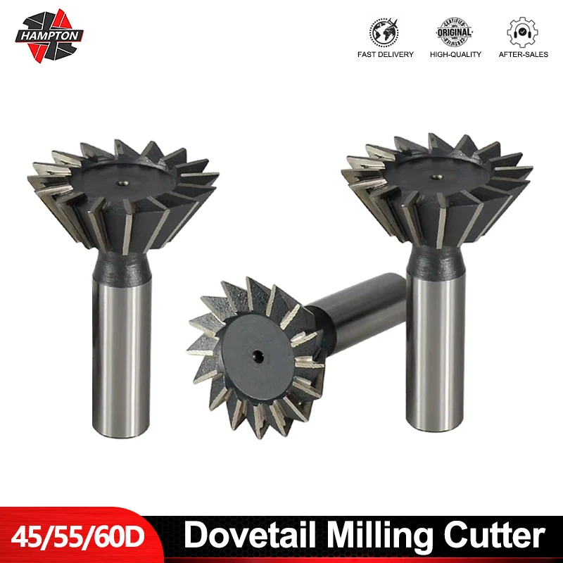 Hampton Dovetail Milling Cutter 45 55 60 Derajat HSS End Mills Baja Kecepatan Tinggi CNC Machine Router Bit Metal Cutter Slotting Tool