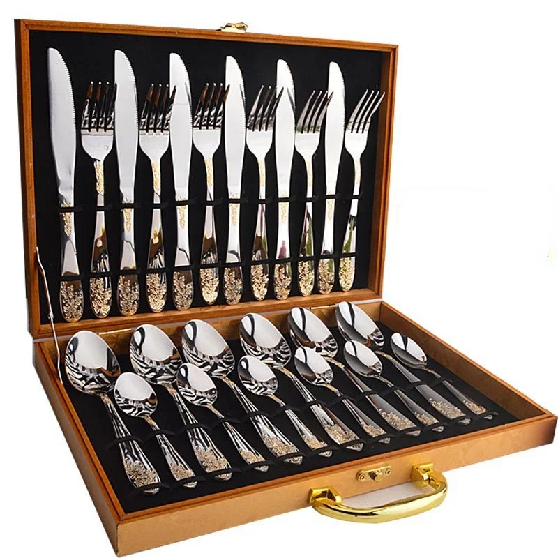 24-piece set of Crown Western tableware gold-plated stainless steel cutlery set