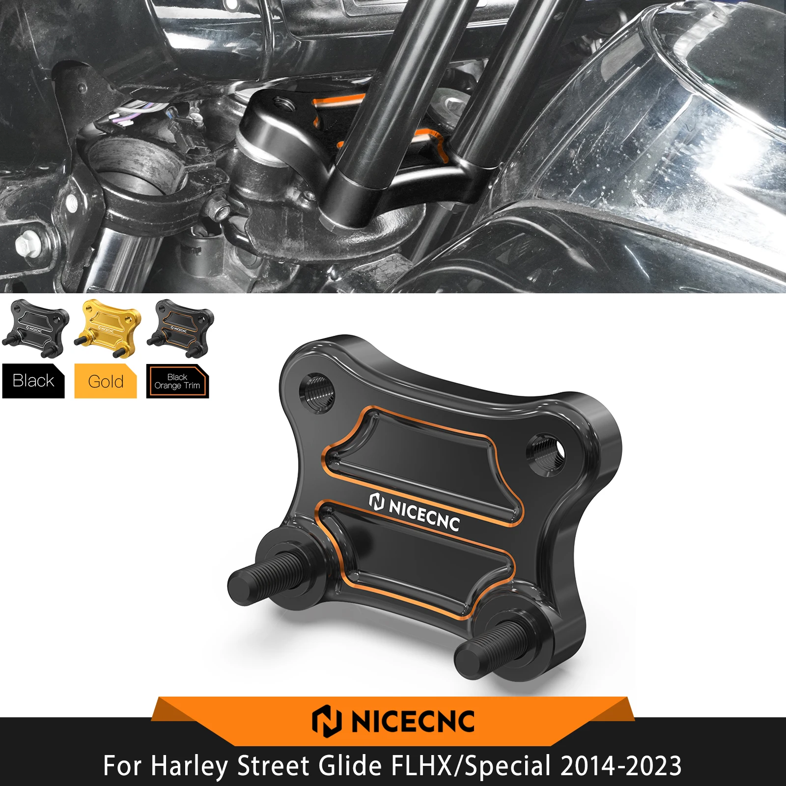 For Harley Street Glide FLHX /Special FLHXS 2014-2023 NICECNC Handlebar Riser Pull Back Plate Electra Glide FLHT CVO Tri Glide