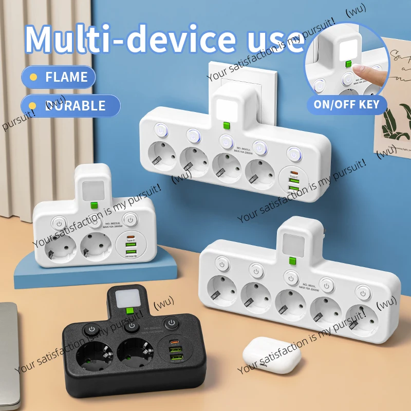 

EU Plug Outlet 5 Sockets Electrical Socket No Extension Cord With or without it USB Type-C Ports Two specifications