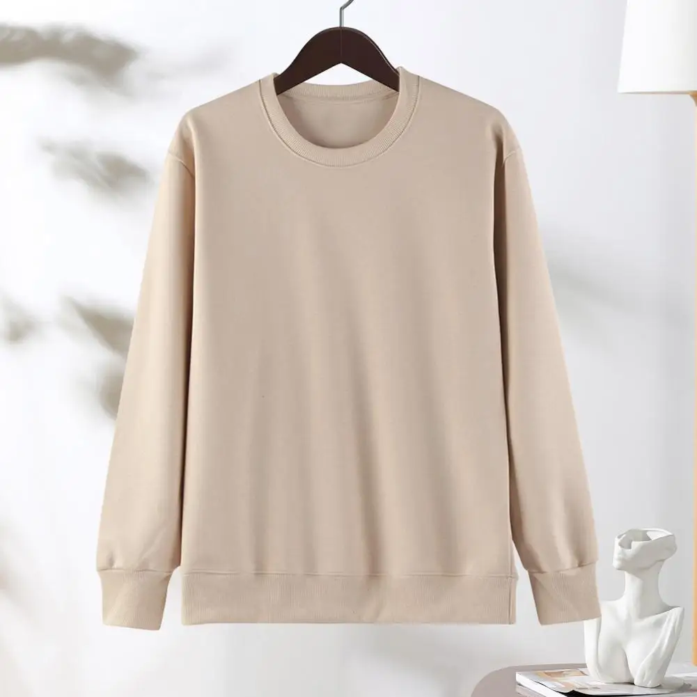 Women Autumn Top Cozy Unisex Fall Winter Sweatshirt with Elastic Thread Cuff Long Sleeves Pure Color Design for Spring for A