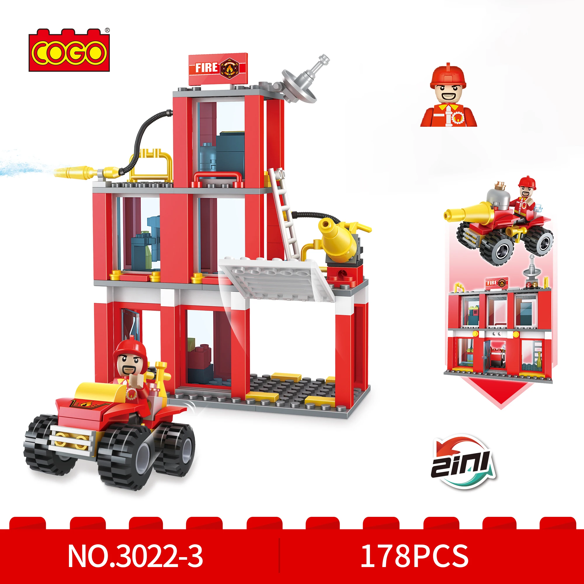 

COGO City Fire Station Model Moc Building Blocks Toy for Boy Gift Ladder Truck Rescue Boat Firefighter （178Pcs）