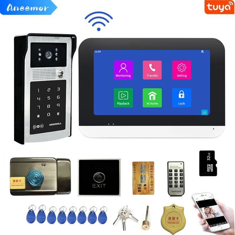 

7 Inch Tuya Intercom with Electronic Lock 1080P Doorbell Camera Wireless WiFi Video Door Phone Entry Security System for Home