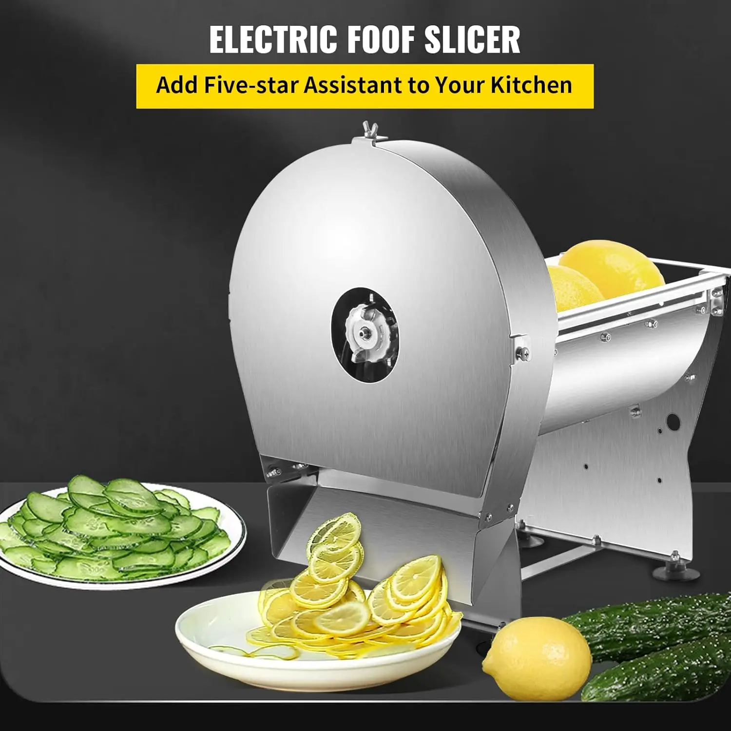 Food Slicer, 0-0.4 In Adjustable Thickness Slicer Machine with Removable 10In Stainless Steel Blade and Food Carriage Deli Slice